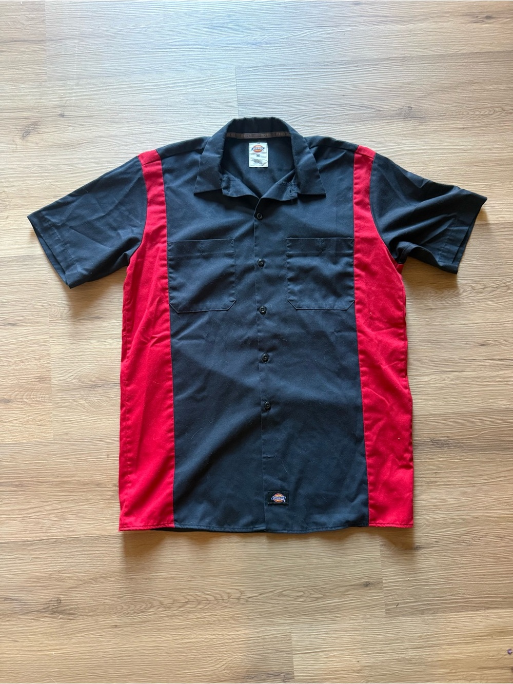 Dickies Mens Medium M Two Toned Work Shirt Button Up Pockets Large Red Black